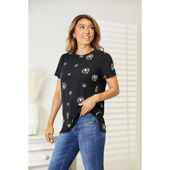 Double Take Dandelion Print Round Neck T-Shirt - Picture 8 of 10